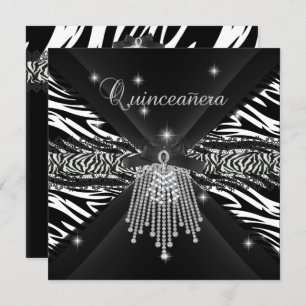 Invitation Zebra Quinceanera 15e Blanche Black Zebra Lace 3