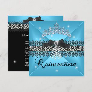 Invitation Zebra Quinceanera 15e fête d'anniversaire Turquois