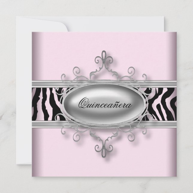Invitation Zebra Quinceanera rose (Devant)