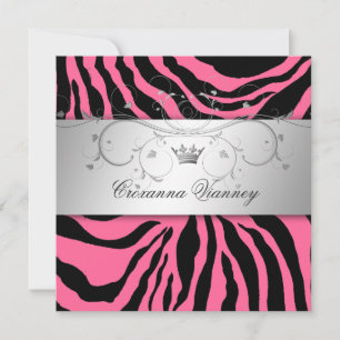 Invitation Zebra Quinceanera rose Divine 311-Argent