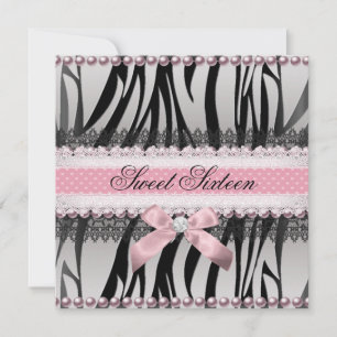 Invitation Zebra rose Bow rose Zebra Sweet 16 Anniversaire