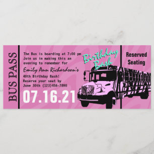 Invitation Zebra Stripe Bus Pass Fête d'anniversaire