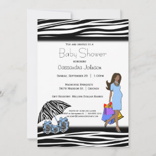 Invitation Zebra Stripes Et Blue African American Maman