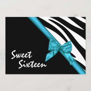 Invitation Zebra Stripes et Sweet sixteen de ruban