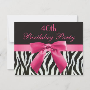 Invitation Zebra Stripes & Hot Pink Printed Bow 40e anniversa