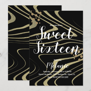 Invitation Zebra Sweet 16 Pailleté Faux Or et Geo Feuille