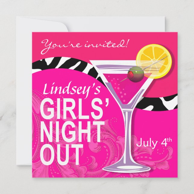 Invitation Zebra Swoop Girls' Night Out Cocktail Party (Devant)