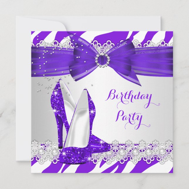 Invitation Zebra violet blanc haut talon Lace Pearl Anniversa (Devant)