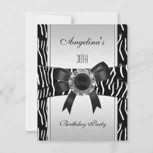 Invitation Zèbre Argenté Blanc Noir Joyau 30e Anniversaire 2