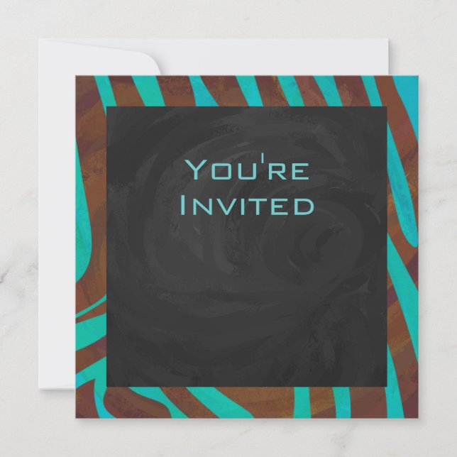 Invitation Zèbre Brown et Turquoise avec Monogramme (Devant)