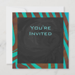 Invitation Zèbre Brown et Turquoise avec Monogramme