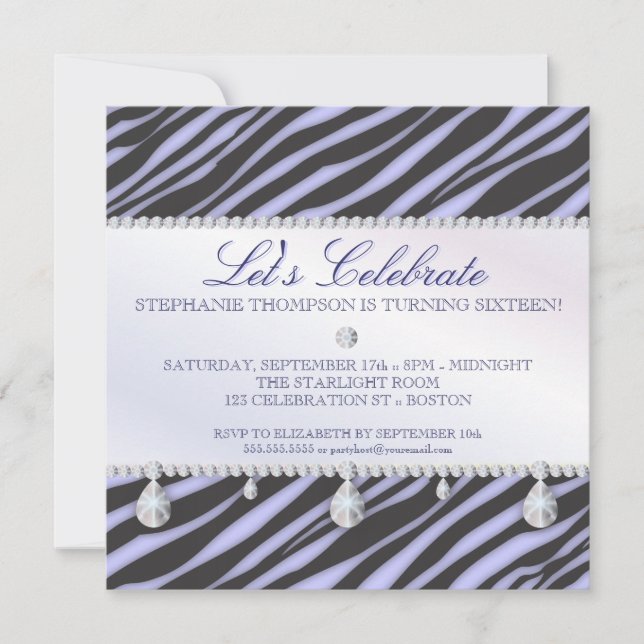 Invitation Zèbre et diamants doux 16 Élégance (Devant)