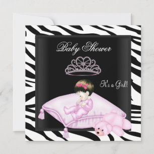 Invitation Zèbre Fille Baby Shower Rose Noir Blanc Princesse