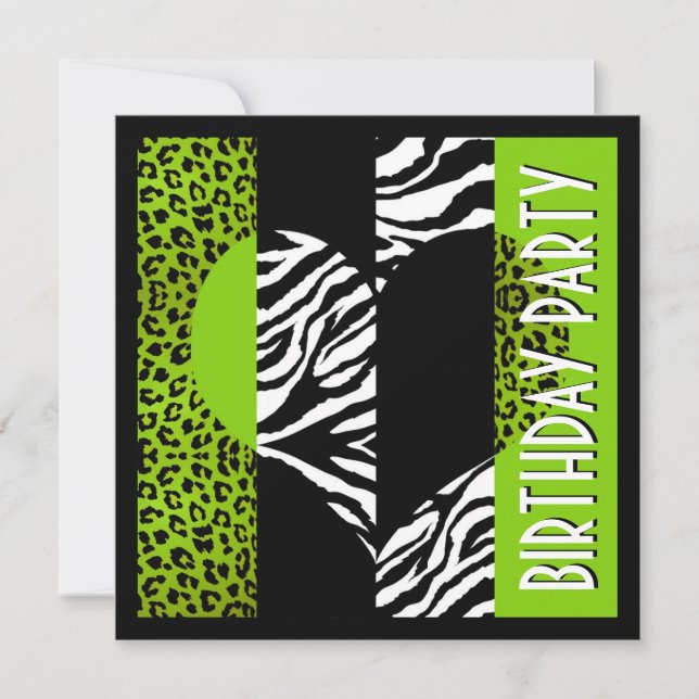 Invitation Zèbre noir et blanc de léopard vert de poster de (Devant)