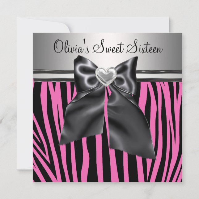 Invitation Zèbre Rose Anniversaire Sweet Seize (Devant)