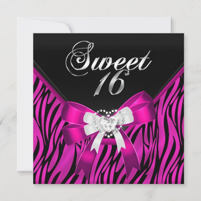 Invitation Zèbre Rose Noir Joyeux Seize Ans Anniversaire 16 A (Devant)