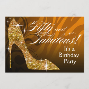Invitation Zèbre stylet 50 de parties scintillantes et or