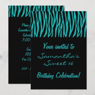 Invitation Zèbre Turquoise personnalisé