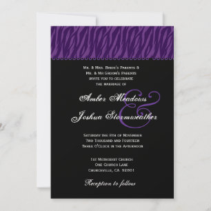 Invitation Zèbre violet et noir Imprimer Mariage métallique