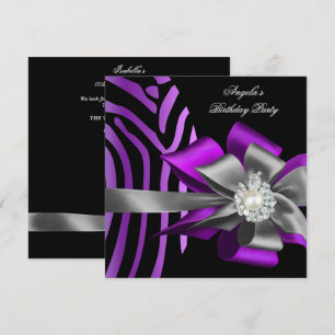 Invitation Zèbre Violet Noir Argent Arc Perle Anniversaire 2