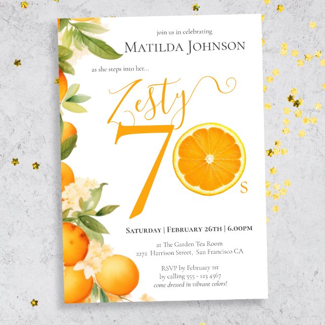 Invitation Zesty Orange 70e fête d'anniversaire (Mockup View)