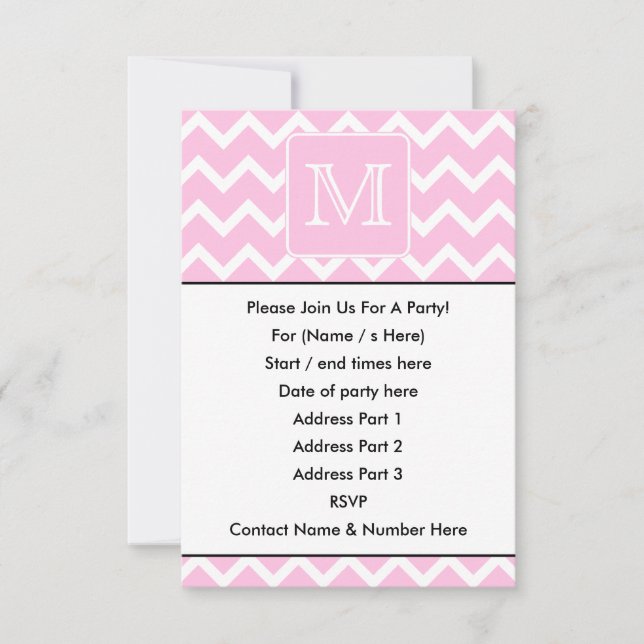 Invitation Zigzags roses avec Monogramme personnalisé. (Devant)