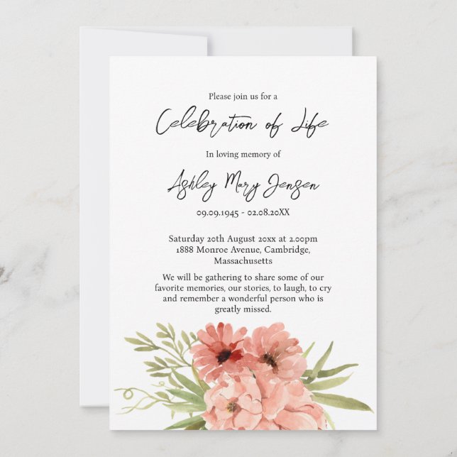 Invitation Zinnia Celebration of Life Photo Funeral  (Dos)