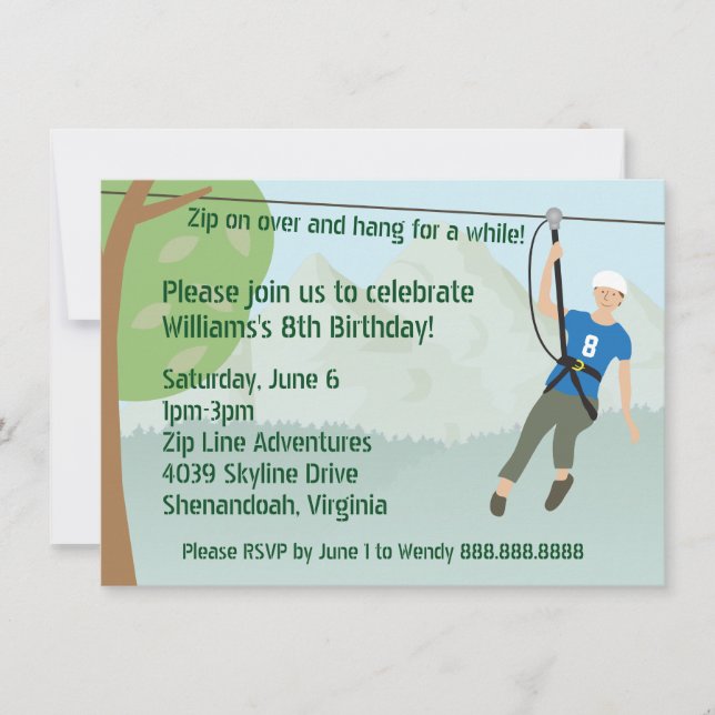 Invitation Zip Line Lining Anniversaire (Devant)