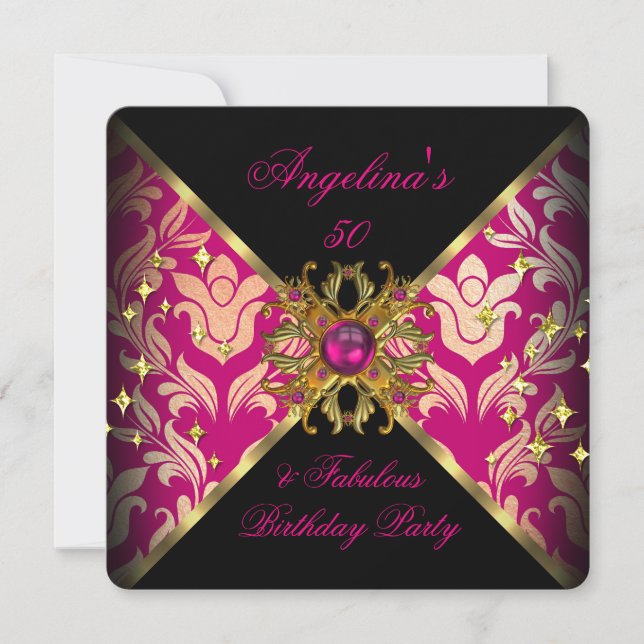 Invitation ZIZZAGO DESIGN Fabuleux 50 Or Rose Damas de Fête (Devant)