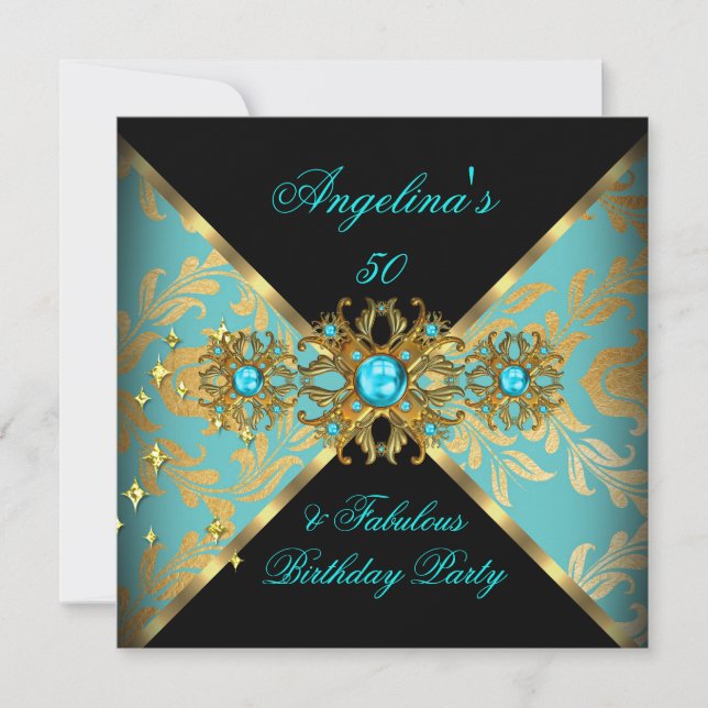 Invitation ZIZZAGO DESIGN Fabuleux 50 sarcelle or damassé fêt (Devant)