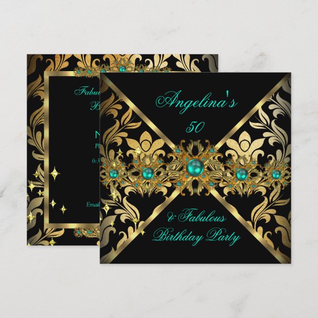Invitation ZIZZAGO DESIGN Fabuleux Soirée Damassé Or Jade 2 (Devant / Derrière)