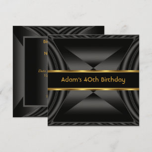 Invitation Zizzago Élégant 40e Fête d'Anniversaire Noir Or