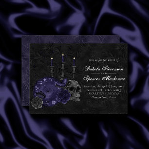 Invitation Zodiac Magie   Minuit Indigo Roses de crâne gothiq