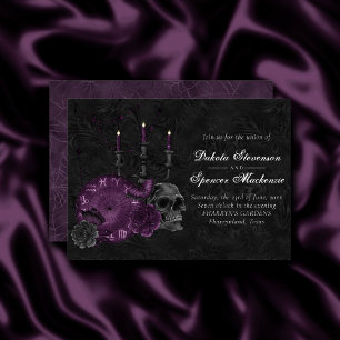 Invitation Zodiac Magie   Plum violet foncé Roses de crâne go
