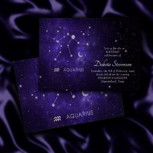 Invitation Zodiac Purple Aquarius   Horoscope astrologique