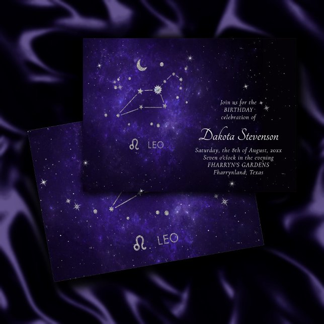 Invitation Zodiac Purple Leo | Horoscope d'astrologie cosmiqu (Créateur téléchargé)