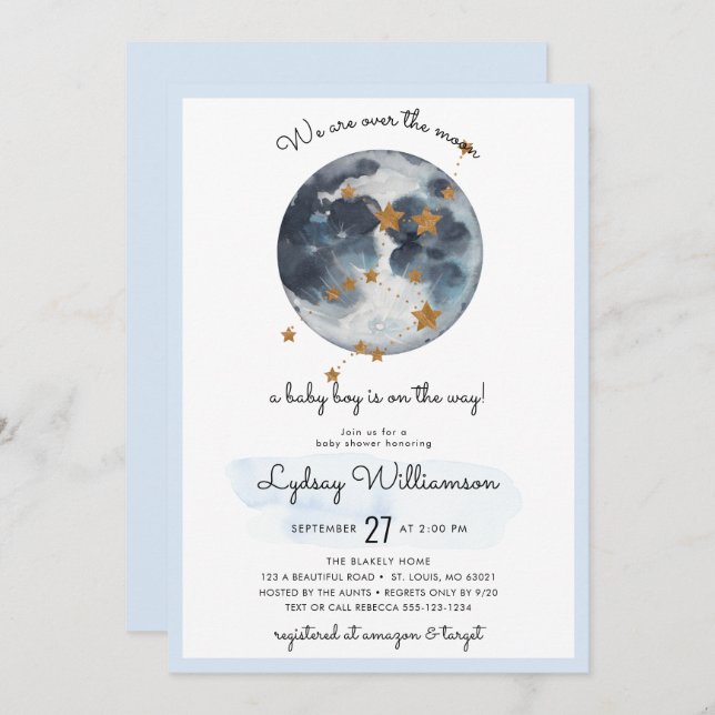 Invitation Zodiac sur le Baby shower de la Lune (Devant / Derrière)