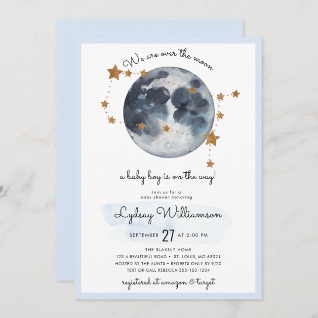 Invitation Zodiac sur le Baby shower de la Lune (Devant / Derrière)