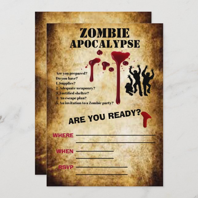 Invitation Zombie Apocalypse effrayant Halloween (Devant / Derrière)