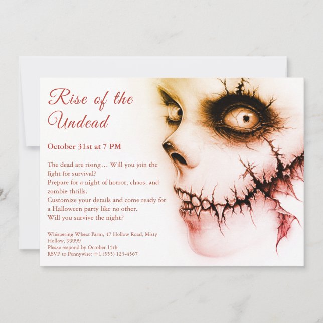 Invitation Zombie Apocalypse Halloween Undead Party Alert (Devant)