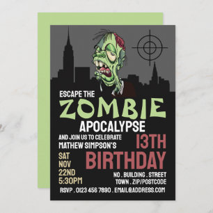 Invitation Zombie Apocalypse Thème Escape Room Anniversaire