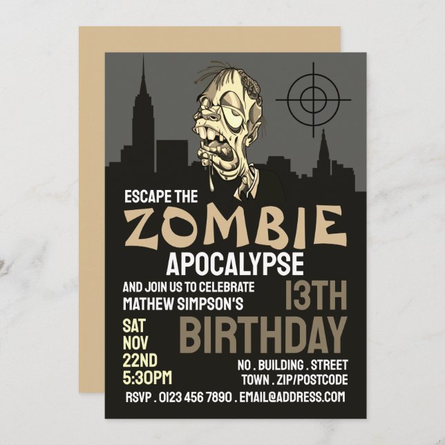 Invitation Zombie Apocalypse Thème Escape Room Anniversaire (Devant / Derrière)