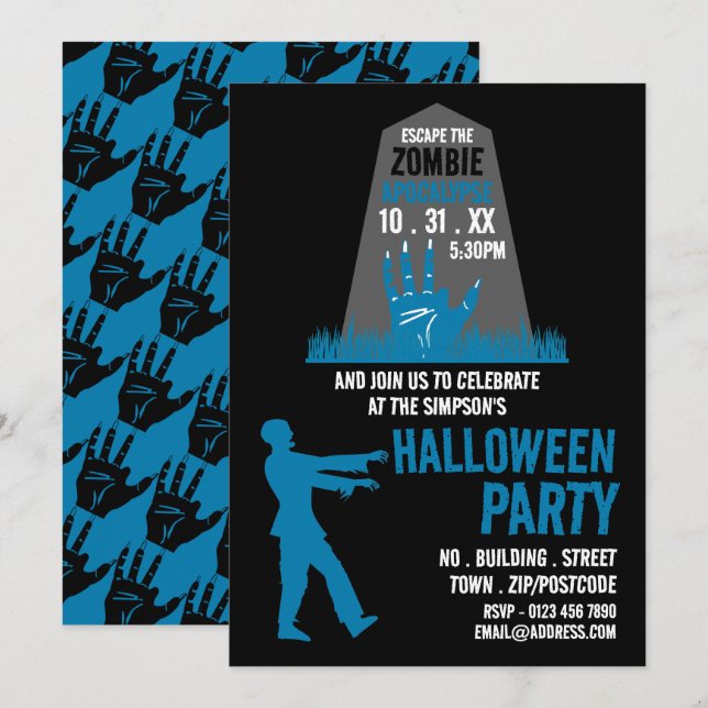 Invitation Zombie Apocalypse Thème Escape Room Halloween (Devant / Derrière)