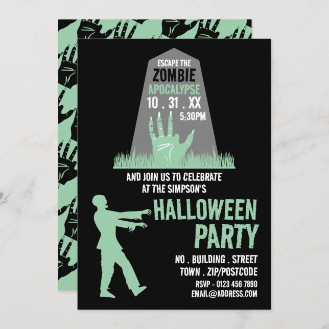 Invitation Zombie Apocalypse Thème Escape Room Halloween (Devant / Derrière)