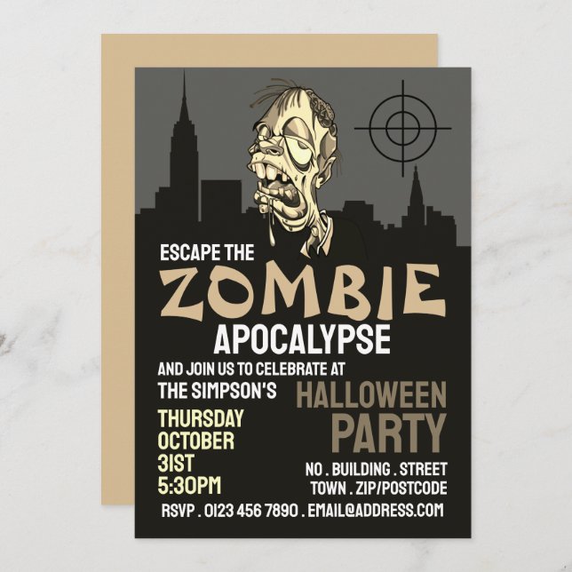 Invitation Zombie Apocalypse Thème Escape Room Halloween (Devant / Derrière)