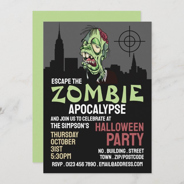 Invitation Zombie Apocalypse Thème Escape Room Halloween (Devant / Derrière)