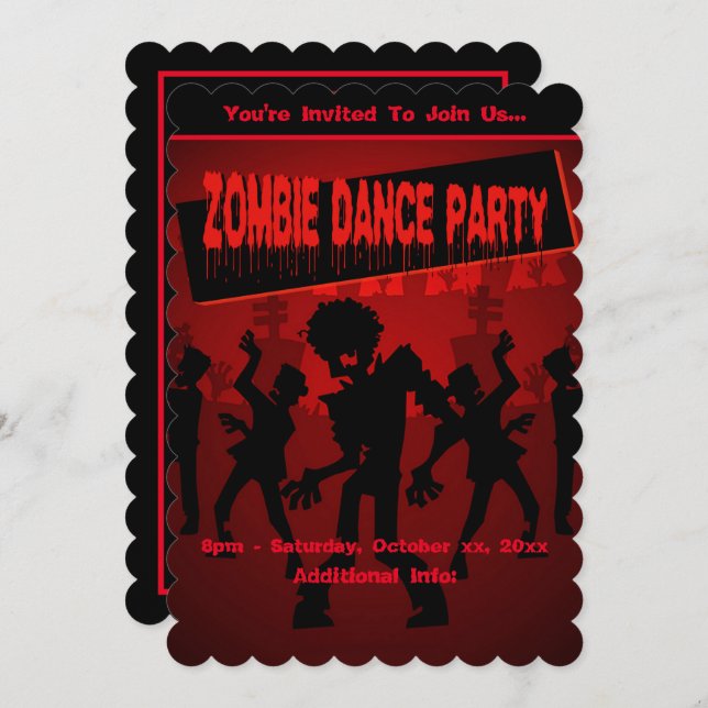 Invitation Zombie Dance Party Noir & Orange (Devant / Derrière)