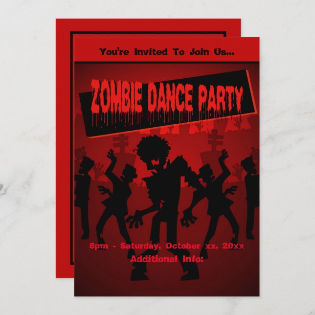 Invitation Zombie Dance Party Orange (Devant / Derrière)