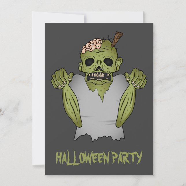 Invitation Zombie de dessin animé effrayant sur une fête d'Ha (Devant)