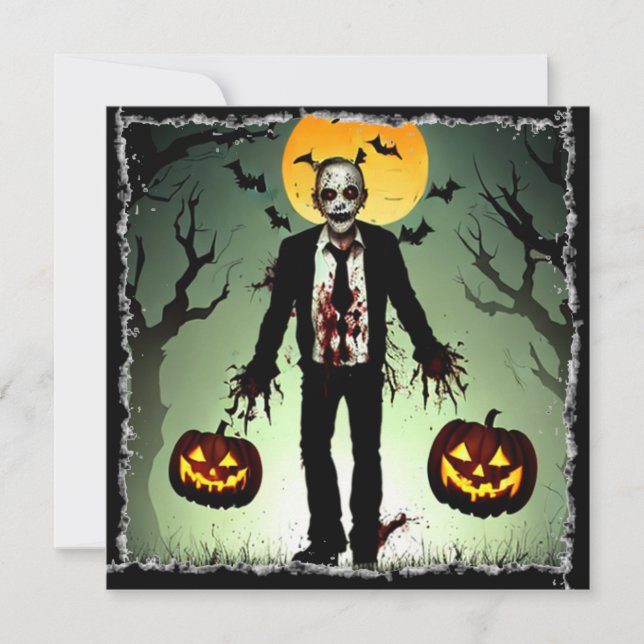 Invitation Zombie effrayant avec citrouilles Halloween (Devant)